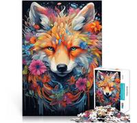 Puzzle 1000 pièces pour Adolescents Portrait de Renard Roux Abstrait Casse-tête Décoration Murale, Cadeaux Uniques pour Anniversaire et Noël 52x38cm