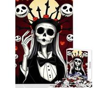 Puzzle 1000 pièces pour Adolescents Portrait de Squelette d'halloween avec citrouilles Jeu Anti-Stress Cadeau de Père Noël Secret Jeu éducatif Renforce l'amour au Sein du Couple Dimensions 38x26cm
