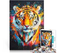 Puzzle 1000 pièces pour Adolescents Portrait de Tigre coloré Jouets de Divertissement Familial Bon Cadeau 38x52cm