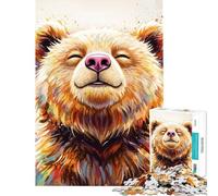 Puzzle 1000 pièces pour Adolescents Portrait d'ours Souriant avec Effet Aquarelle Jeu Anti-Stress Idéal pour se détendre à la Maison Cadeau de Noël ou d'anniversaire (38x52cm)