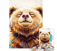 Puzzle 1000 pièces pour Adolescents Portrait d'ours Souriant Effet Aquarelle Décoration intérieure Jeu de précision Cadeau d'anniversaire ou de Voyage (38x26cm)