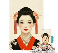 Puzzle 1000 pièces pour Adolescents Portrait d'une Geisha aux Fleurs de Cerisier Jeu éducatif Jouet d'apprentissage Cadeau Artistique Découpe de précision (Dimensions 38x52cm)