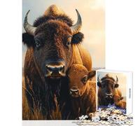 Puzzle 1000 pièces pour Adolescents Portrait d'une mère Bison et Son Petit Jeu Anti-Stress Cadeau d'anniversaire Jeu Relaxant et Stimulant Dimensions 38x26cm