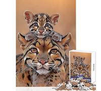 Puzzle 1000 pièces pour Adolescents Portrait d'une mère Ocelot et Son Petit Jeu de Construction à réaliser soi-même Idée Cadeau pour Les Amateurs de Jeux et de Casse-tête Dimensions 38x26cm