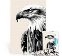 Puzzle 1000 pièces pour Adolescents Portrait Vintage d'aigle à tête Blanche en Noir et Blanc Jeu Stimulant Bon Cadeau 52x38cm
