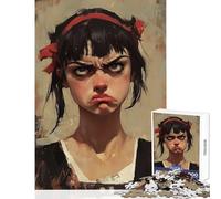 Puzzle 1000 pièces pour Adolescents Portrait Vintage expressif d'une Fille boudeuse Puzzle 1000 pièces Jeux relaxants pour la décoration intérieure (38x52cm)
