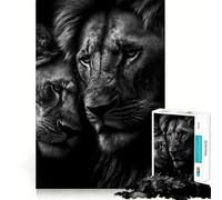 Puzzle 1000 pièces pour Adolescents Poster Deux Lions câlins Art aux Bords précis Entraînement Mental Jeu Calme et Amusant Cadeau d'anniversaire (38x52cm)