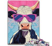 Puzzle 1000 pièces pour Adolescents, pour Toute la Famille, à partir de 14 Ans, Motif Vache avec Lunettes de Soleil, 50x75cm