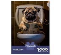Puzzle 1000 Pièces pour Adolescents Pug Dog on The Toilet Casse-têtes pour Adolescents Analyse Et Logique Entraînez Votre Cerveau Et Votre Dextérité Jeu De Défi Unique 70x50cm/1000pcs
