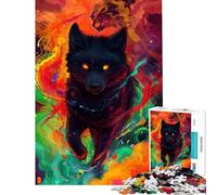 Puzzle 1000 pièces pour Adolescents Puzzle Loup Noir psychédélique pour Adultes Analyse de Jeu et logique pour Les Joueurs (Taille 50x75cm)