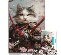Puzzle 1000 pièces pour Adolescents, Puzzles de Chat Ninja Japonais, Jeu Familial Anti-Stress, défi Difficile adapté aux Couples (Taille 38x26cm)