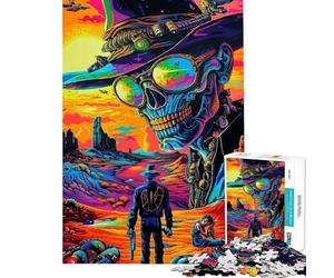 Puzzle 1000 pièces pour Adolescents Puzzles psychédéliques de Science-Fiction et de Western pour Adultes Jeu Manuel améliore la mémoire Cadeaux Uniques pour Anniversaire et Noël (Taille 38x26cm)