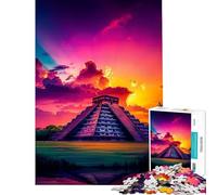 Puzzle 1000 pièces pour Adolescents Pyramide de Chichen Itza au Coucher du Soleil Jeux relaxants Jouet addictif pour cultiver la Patience Découpe de précision (Dimensions 75x50cm)