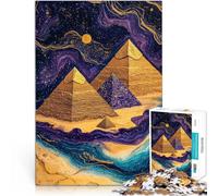 Puzzle 1000 pièces pour Adolescents Pyramides d'or cosmiques, Art de l'aura du désert Casse-tête pour Décoration Parfaite 75x50cm