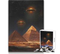 Puzzle 1000 pièces pour Adolescents:Pyramides et OVNIs Nocturnes Activité de Loisirs relaxante et Douce Découpe Fine et Lisse Dimensions:38x52cm