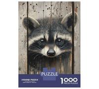 Puzzle 1000 Pièces pour Adolescents Raccoon Peeking Through Wooden Slats Forest Animal Wall Print Puzzle pour Adultes Décoration Murale Jouet mais Amusant Et Humoristique Cadeaux Uniques pour Annive