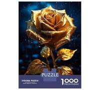 Puzzle 1000 Pièces pour Adolescents Rainy Golden Rose Flower Puzzles pour Adultes Jeux De Détente Cadeau d'anniversaire Cadeaux Uniques pour Un Anniversaire Et Noël 38x26cm/1000pcs