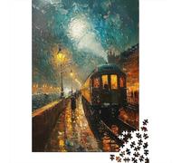 Puzzle 1000 Pièces pour Adolescents Rainy Night Train Station Puzzle Amusant Et Humoristique pour Adolescents, Idéal comme Cadeau d'anniversaire, De Noël Ou Autre 38x26cm/1000pcs