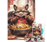 Puzzle 1000 pièces pour Adolescents Ramen Raton Laveur Stimule Le Cerveau Jeu Amusant pour Toute la Famille Convient aux 14 Ans et Plus (50x75cm)