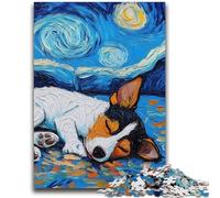 Puzzle 1000 pièces pour Adolescents Rat Terrier Ciel étoilé Difficile à compléter mais Amusant et Humoristique avec Affiche Assortie et Feuille de Questions 26x38cm