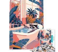 Puzzle 1000 pièces pour Adolescents Raton Laveur se Relaxant dans Une Baignoire entouré de Plantes Puzzle 1000 pièces décoration intérieure Jouet à Assembler idéal comme Cadeau pour Toute la Famille