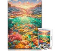 Puzzle 1000 pièces pour Adolescents - Récif corallien au Coucher du Soleil - Jeu de Course de Vitesse Manuelle - Casse-tête pour Les Jeux (Dimensions 38x52cm)