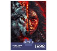 Puzzle 1000 Pièces pour Adolescents Red Native American Wolf Puzzles pour Adultes, Jeu De Réflexion, Assemblage De Motifs, Cadeaux d'anniversaire Et Cadeaux Uniques 70x50cm/1000pcs