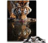 Puzzle 1000 pièces pour Adolescents, réflexion du Tigre, Jeu de Quiz Amusant à la Maison, Cadeau d'anniversaire, Cadeau de Voyage, 26x38cm