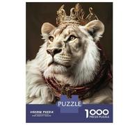 Puzzle 1000 Pièces pour Adolescents Regal Lion Portrait with Golden Crown Casse-têtes pour Adolescents Analyse Et Logique Entraînez Votre Cerveau Et Votre Dextérité Jeu De Défi Unique 52x38cm/1000pcs