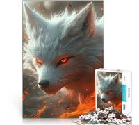 Puzzle 1000 pièces pour Adolescents Renard Blanc aux Yeux de feu Analyse et logique Liste de souhaits avec Le Père Noël 75x50cm