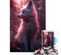 Puzzle 1000 pièces pour Adolescents Renard Blanc dans Une forêt Rose Jeu éducatif défi Jeu Familial Anti-Stress Cadeau d'anniversaire (Dimensions 50x75cm)