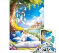 Puzzle 1000 pièces pour Adolescents Renard endormi et Attrape-rêves Activités Amusantes à la Maison pour Toute la Famille Jeu Impossible à partir de 14 Ans (38x52cm)