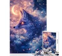 Puzzle 1000 pièces pour Adolescents Renard Mystique dans Le Ciel Nocturne Décoration Murale pour Les Amateurs de Jeux éducatifs Chaque pièce est Unique Dimensions 38x52cm