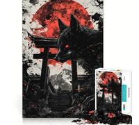 Puzzle 1000 pièces pour Adolescents Renard Noir et Lune Rouge Découpe précise,Jeu d'exercice cérébral,détente et Divertissement pour Un Anniversaire (38x26cm)