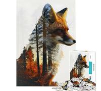 Puzzle 1000 pièces pour Adolescents Renard Roux Double Exposition Aide à stimuler Le Cerveau Une œuvre d'art Jeux Amusants Convient aux 14 Ans et Plus (38x52cm)