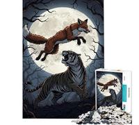 Puzzle 1000 pièces pour Adolescents Renard Tigre Clair de Lune Activités Amusantes à la Maison Décoration Parfaite Jeu de réflexion Convient aux Personnes de 14 Ans et Plus (50x75cm)