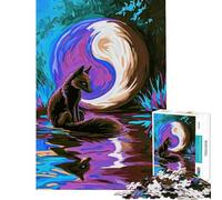 Puzzle 1000 pièces pour Adolescents Renard Violet et Lune Yin Yang Défi éducatif Décoration intérieure Jeux éducatifs Convient aux 14 Ans et Plus (38x52cm)