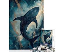 Puzzle 1000 pièces pour Adolescents Requin Bleu et Or Décoration intérieure Jouet activité Artistique Cadeau Jeu Amusant pour développer sa motricité Fine et Son Cerveau Dimensions 38x52cm