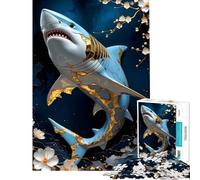 Puzzle 1000 pièces pour Adolescents Requin Or Kintsugi Art Défi éducatif Décoration Murale Jeux relaxants pour Les 14 Ans et Plus (38x52cm)