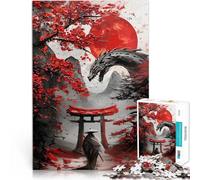 Puzzle 1000 pièces pour Adolescents Résumé Samouraï Torii Gate Dragon Casse-tête pour avec Affiche et Feuille de Questions correspondantes 75x50cm