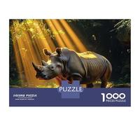 Puzzle 1000 Pièces pour Adolescents Rhino in The Jungle Sunlight Puzzles pour Adultes pour S'amuser en Famille Stimule Le Cerveau Jeu Au Design Élégant 70x50cm/1000pcs