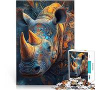 Puzzle 1000 pièces pour Adolescents Rhinocéros Animal Compétition de Vitesse Manuelle Car C'est Un pour Toute la Famille 38x26cm