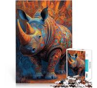 Puzzle 1000 pièces pour Adolescents Rhinocéros Animal Jouet éducatif d'apprentissage Jeu éducatif pour Anniversaire, Noël 38x52cm