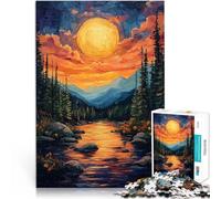 Puzzle 1000 pièces pour Adolescents Rivière de Montagne au Coucher du Soleil Casse-tête pour Une œuvre d'art 38x26cm