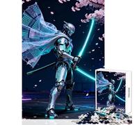 Puzzle 1000 pièces pour Adolescents Robot samouraï Cyberpunk avec Katana néon Décoration intérieure Jouet œuvre d'art Cadeau Jeu Amusant pour développer sa motricité Fine et Son Cerveau 38x26cm