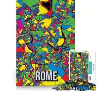 Puzzle 1000 pièces pour Adolescents Rome Pop Art Carte de la Ville Découpe précise Jeu d'art et de réflexion Intelligent Activité de détente pour Un Anniversaire (38x52cm)