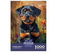 Puzzle 1000 Pièces pour Adolescents Rottweiler Puppy in Bloom Puzzles pour Adultes, Jouet, Décoration Murale, Art Mural, Idéal comme Cadeau pour Toute La Famille 70x50cm/1000pcs