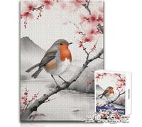 Puzzle 1000 pièces pour Adolescents - Rouge-Gorge sur Une Branche avec des Fleurs de Cerisier - Jeu éducatif - Défi Stimulant - Cadeau d'anniversaire - Dimensions : 38x52cm