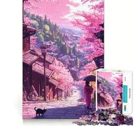 Puzzle 1000 pièces pour Adolescents Rue des cerisiers en Fleurs Jeu d'articulation Fin et Amusant,Casse-tête,Jeu Confortable,Cadeau d'anniversaire (38x26cm)