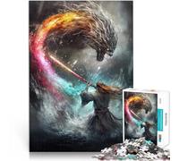 Puzzle 1000 pièces pour Adolescents Samouraï Contre Dragon - Lame prismatique Contre la bête élémentaire Jeu Stimulant Cadeau Amusant 52x38cm